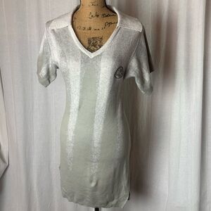 Honor The Gift Gray White Body Con Sweater Dress With Collar Short Sleeve Sz XS